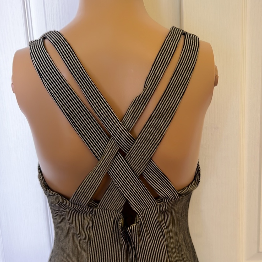 Breakin Loose mid calf pinstripe sundress front kick pleat crisscross back 7/8 - Picture 5 of 5